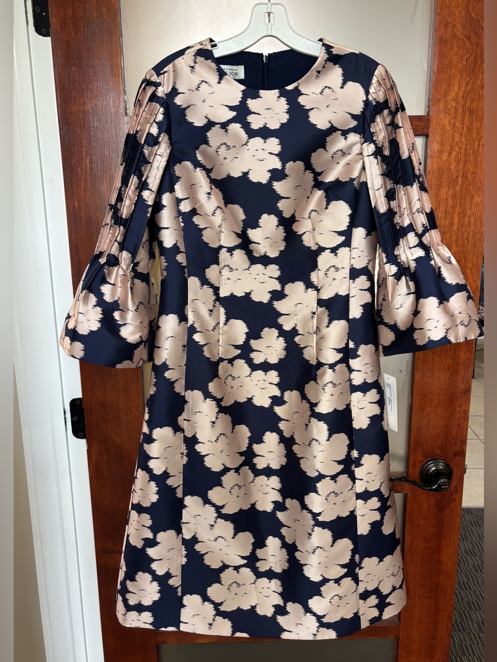 Teri Jon Navy and Blush Floral Midi Dress